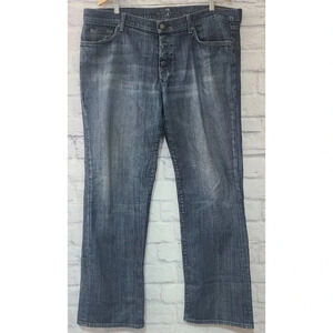 7 For All Mankind Relaxed Button Fly Jeans Men's 40 Blue Medium Wash Distressed